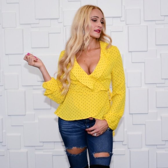 Polka Dot Wrap Top - Yellow - Picture 2 of 5